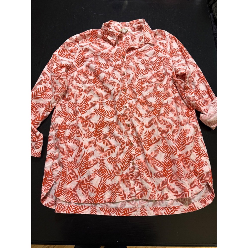Duluth Trading Co Womens XXL Hemp Organic Cotton Palm Leaf Button Down Shirt
